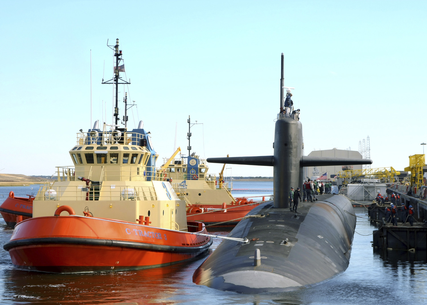 101216-N-6523K-007 
KINGS BAY, Ga. (Dec. 16, 2010) The ballistic-missile submarine USS West Virginia (SSBN 736) pulls into Naval Submarine Base Kings Bay after conducting routine operations. (U.S. Navy photo by Mass Communication Specialist 1st Class James Kimber/Released)