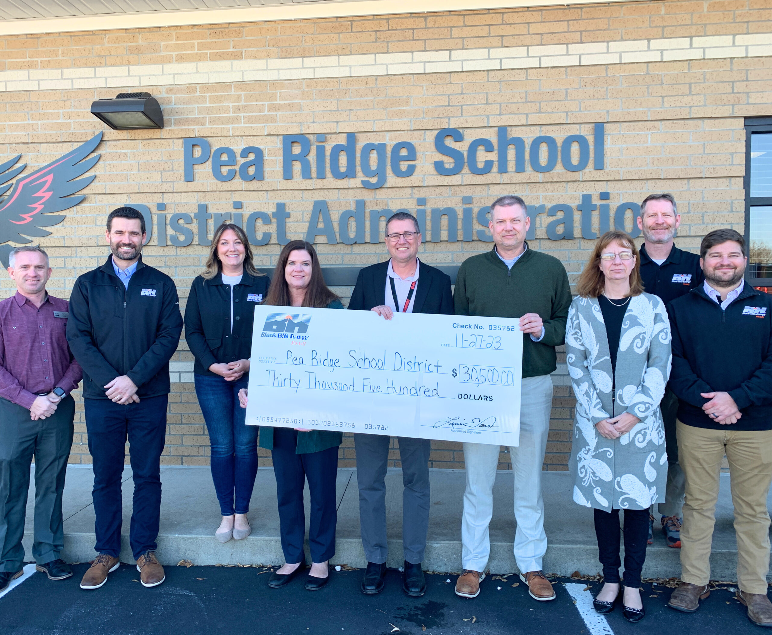 Energy Systems Group present utility rebate check to Pea Ridge School District 