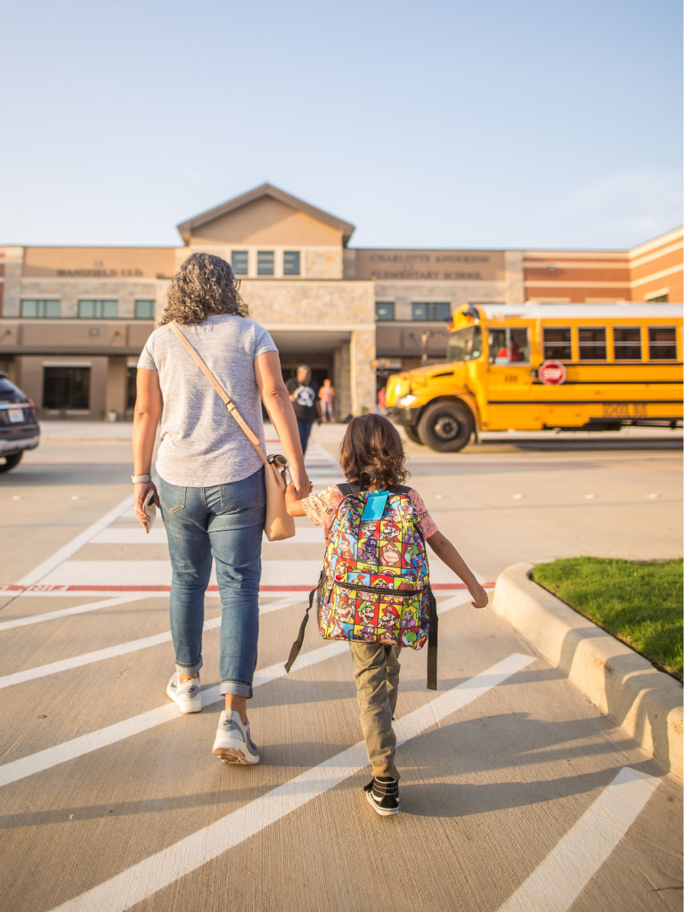 Family walking into school